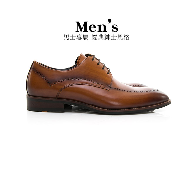 【Amber】商務時尚 圓頭立體楦頭紳士皮鞋-棕色