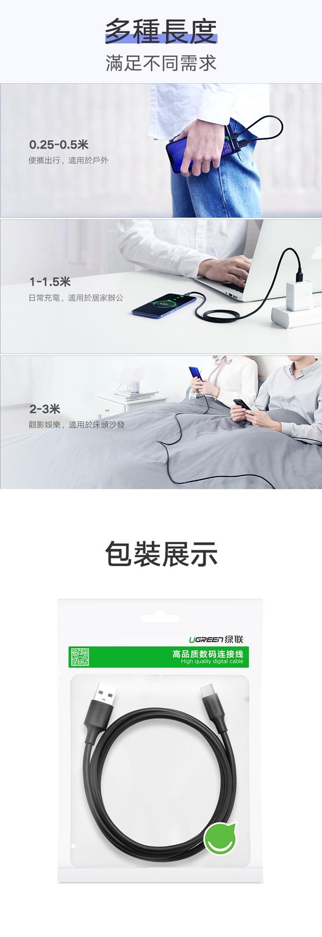 綠聯 USB-C/Type-C快充傳輸線 白色 升級版 1M