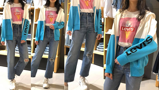 Levis 女款 連帽外套 Oversize 寬鬆版型 字母Logo 水藍