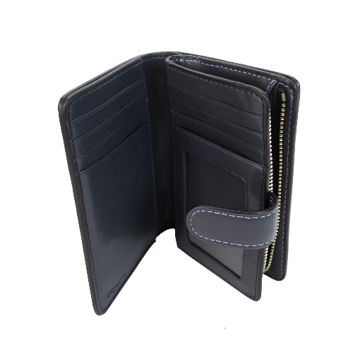 COACH C LOGO 撞色皮革拉鍊口袋中夾(卡其藍)