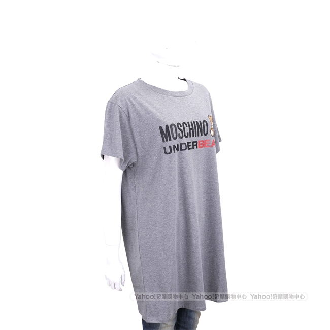 MOSCHINO Underbear 字母泰迪熊寶寶灰色棉質長版短袖T恤