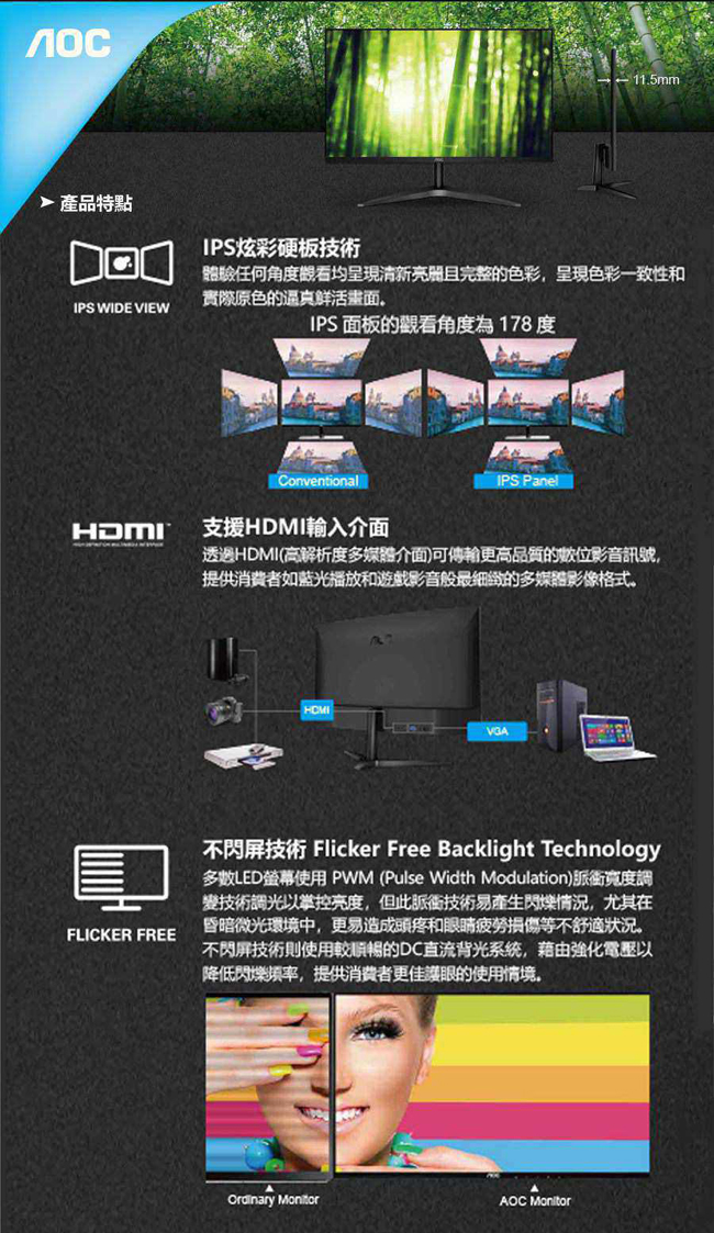 AOC 22B1HS 22型IPS液晶螢幕