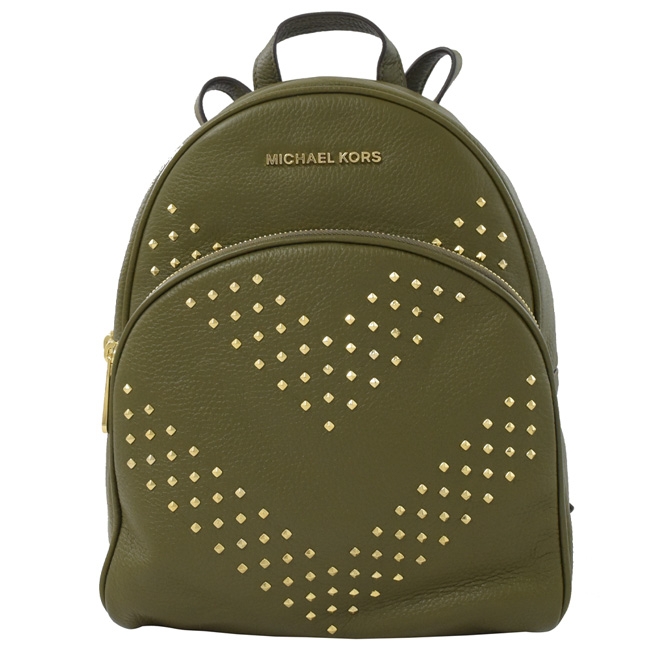 MICHAEL KORS ABBEY v型鉚釘裝飾牛皮拉鍊後背包(軍綠)