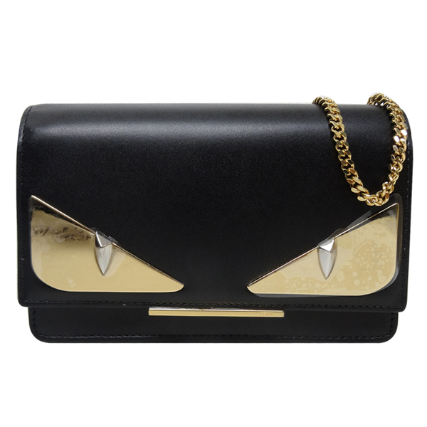 FENDI Bag Bugs系列牛皮怪獸金眼WOC鏈包(黑色)