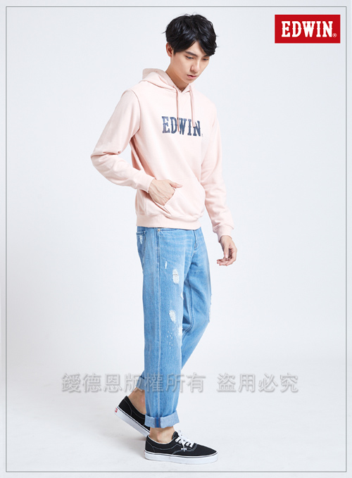 EDWIN 503補釘加工直筒牛仔褲-男-漂淺藍