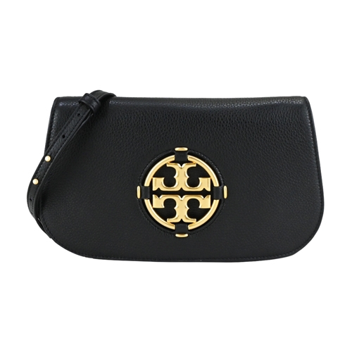 TORY BURCH MILLER 雙T金字LOGO荔枝紋斜背馬鞍包-黑| 美日精品包/配件