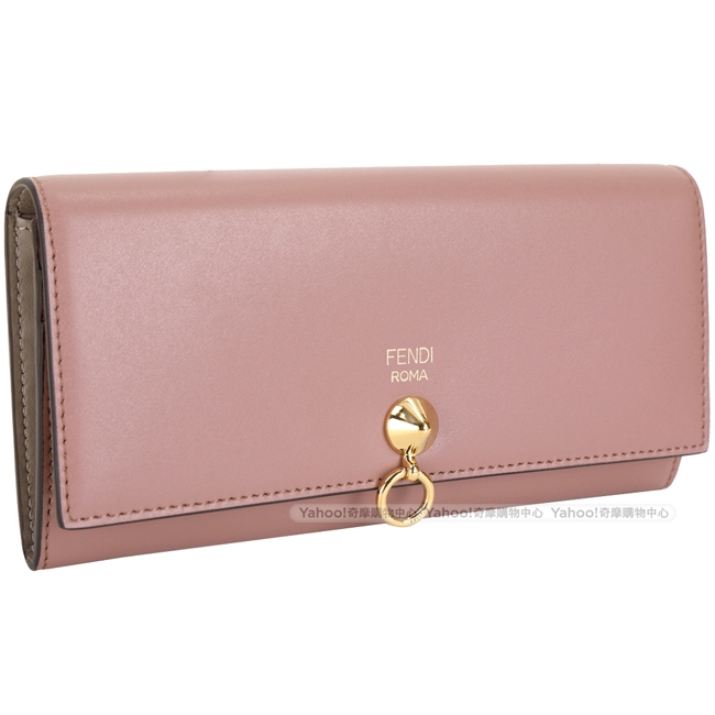 FENDI By The Way 錐形鉚釘圓環小牛皮釦式長夾(古董粉色)
