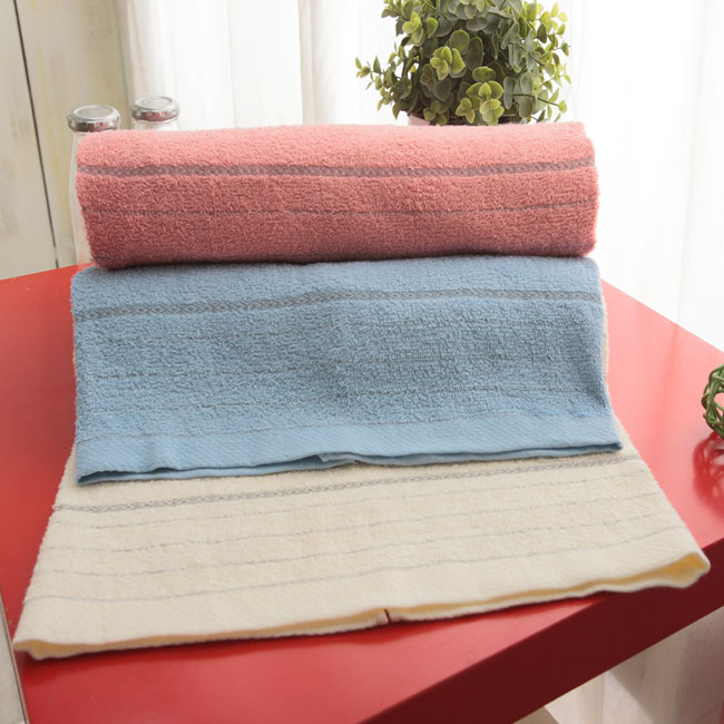 MORINO摩力諾 純棉素色橫紋浴巾(超值3入組)
