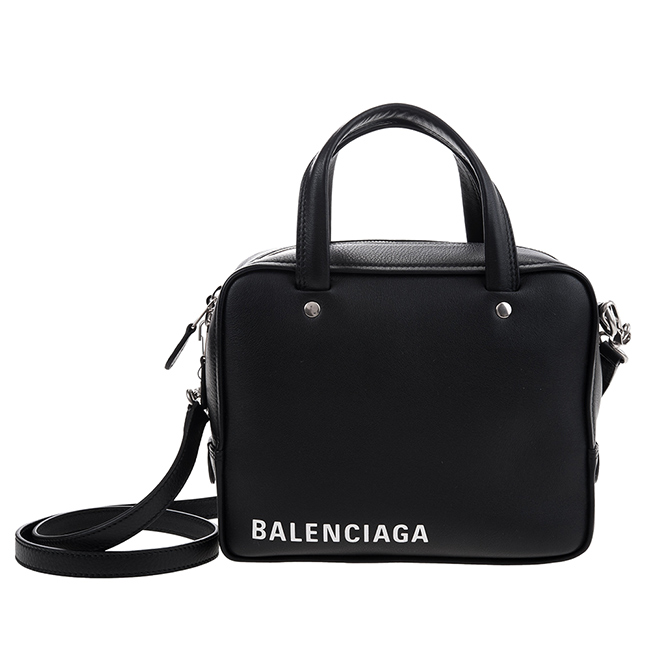 Balenciaga Triangle Square XS系列品牌字母小牛皮二用包(黑色)