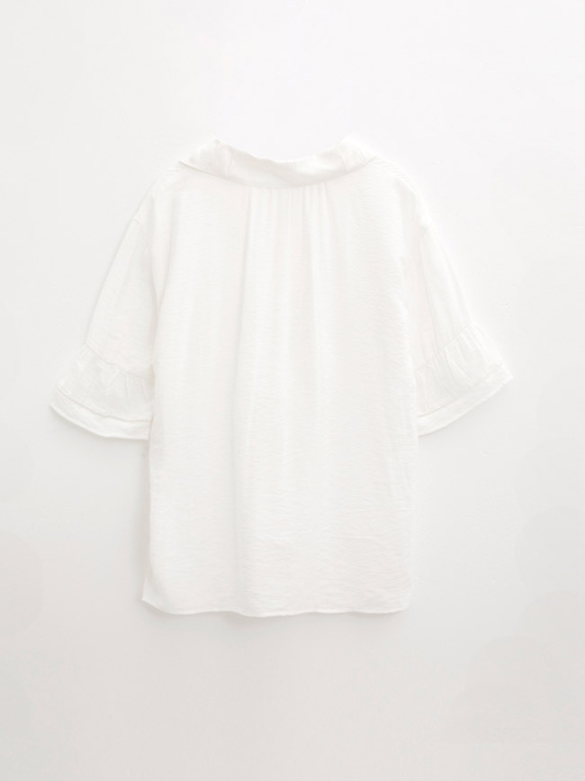 H:CONNECT 韓國品牌 女裝-袖口設計V領襯衫-白