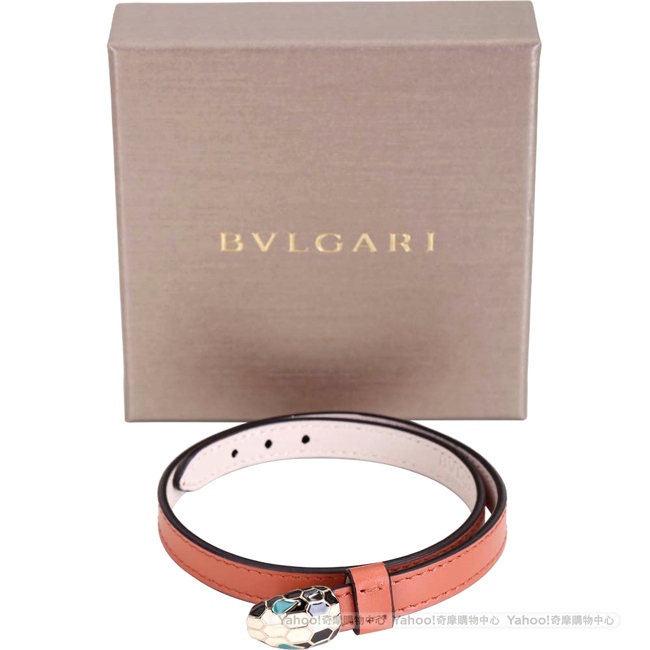 BVLGARI Serpenti Forever 經典蛇頭小牛皮雙圈手環(峽谷琥珀色)