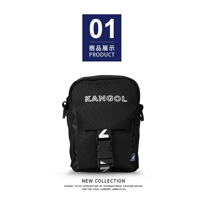 KANGOL LIBERTY系列 韓版潮流LOGO背帶小型插釦側背包-黑色 KG1193