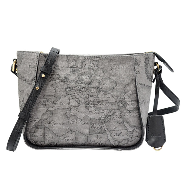 Alviero Martini 義大利地圖包 知性大方斜側背包-地圖黑