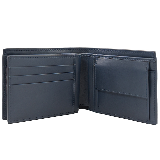 BOTTEGA VENETA經典編織釦式多卡零錢短夾(深藍)