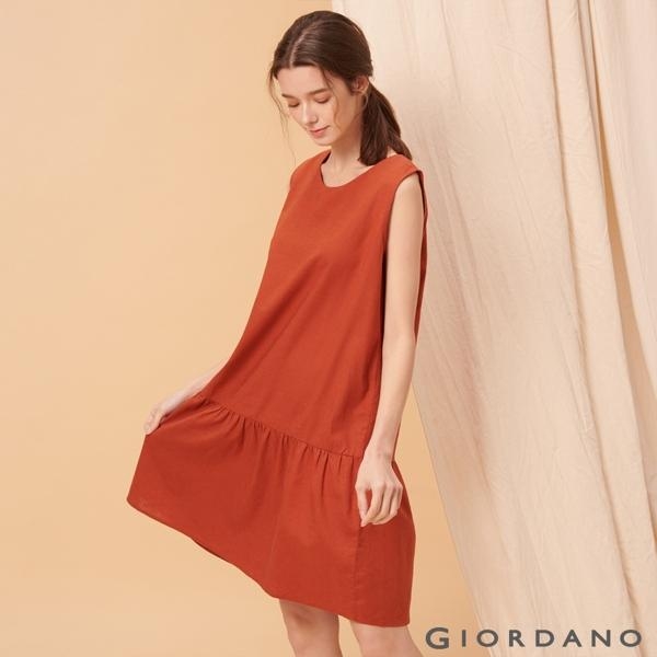 GIORDANO 女裝自然棉麻系列無袖連身裙-25 夕陽紅