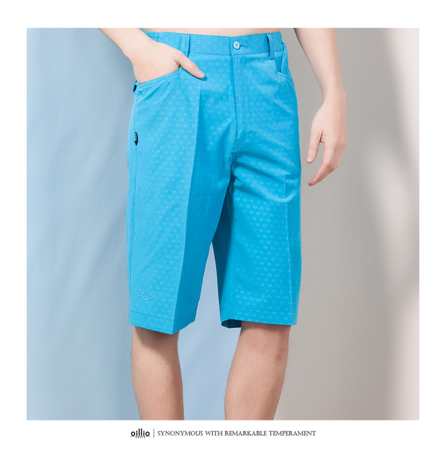 oillio歐洲貴族 休閒超柔布料短褲 點點花紋款式 藍色