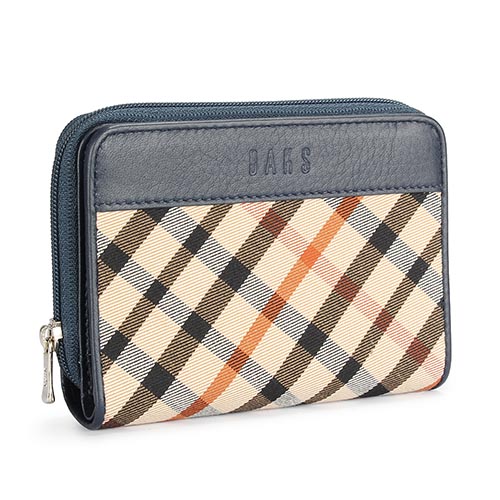 DAKS 經典格紋拉鍊零錢包帆布短夾-深藍色