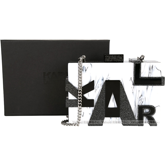 KARL LAGERFELD MARBLE 黑白大理石紋字母硬殼鍊帶包(展示品)