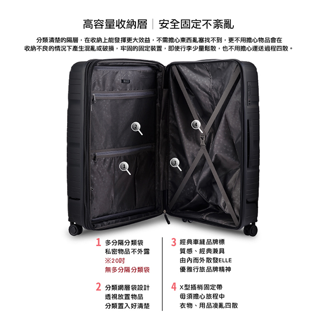 ELLE 鏡花水月第二代-20+25+29吋特級極輕PP材質行李箱- 岩墨黑EL31239