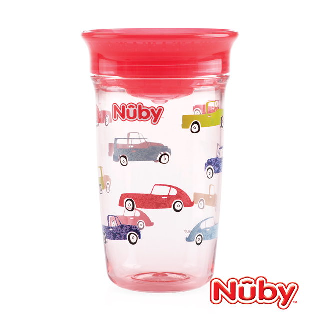 Nuby 晶透360度喝水杯300ml_紅汽車(12M+)