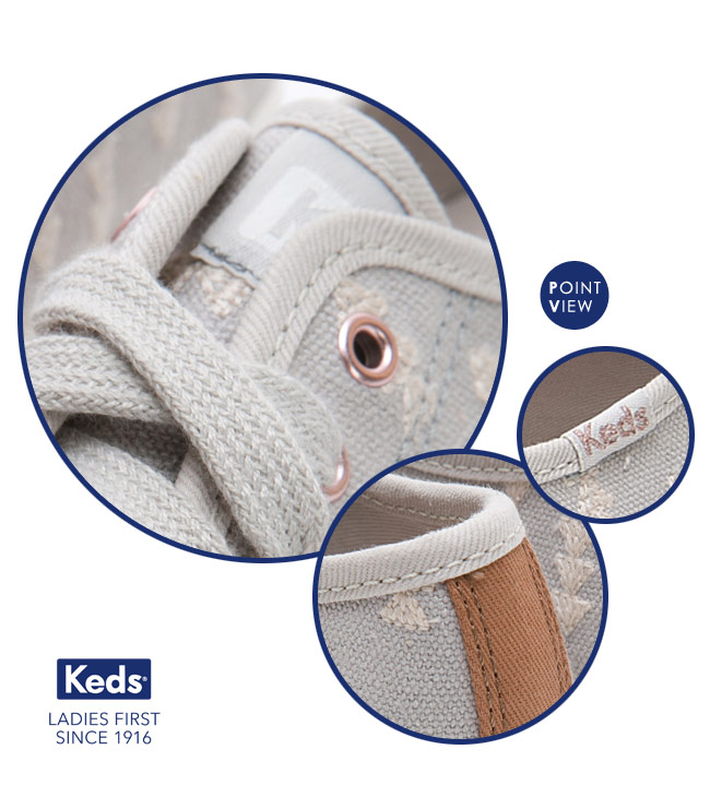 Keds KICKSTART 森林刺繡綁帶休閒鞋-淺灰色