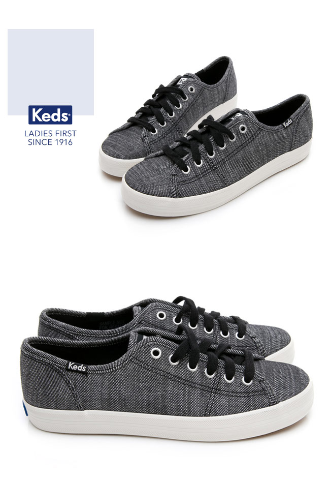 Keds KICKSTART 質感斜紋綁帶休閒鞋-黑