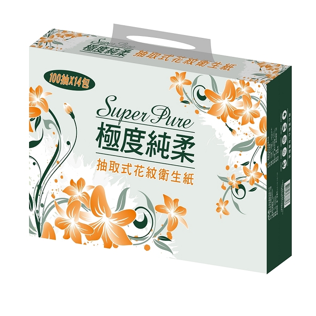 Superpure極度純柔抽取式花紋衛生紙100抽14包/串