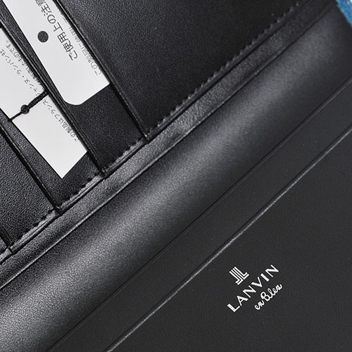 LANVIN en Bleu 品牌經典LOGO圖騰防刮牛皮對折長夾(藍色系)