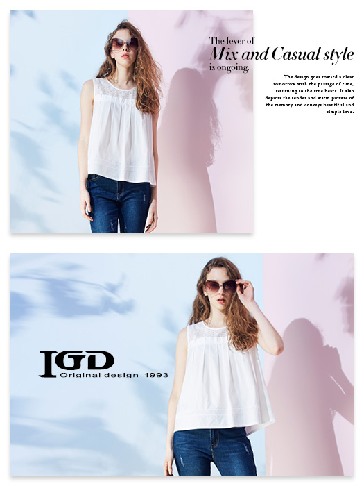IGD英格麗 蕾絲鏤空活摺上衣-白