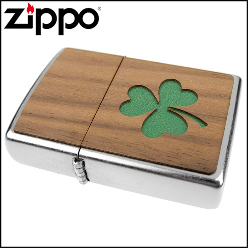 ZIPPO 美系~Clover-三葉草圖案-核桃木貼片打火機