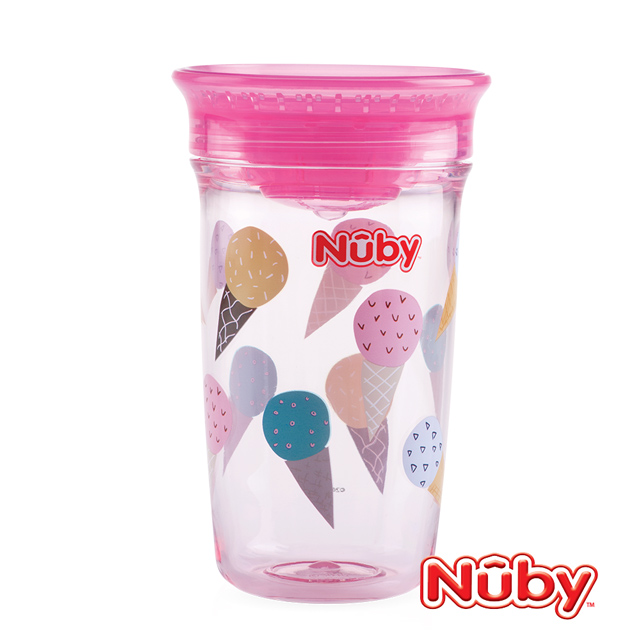 Nuby 晶透360度喝水杯300ml_粉冰淇淋(12M+)