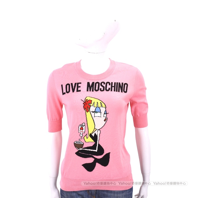 LOVE MOSCHINO 金髮人魚女孩粉色棉質針織衫