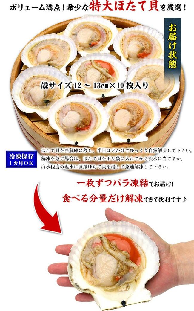 【海陸管家】日本北海道巨無霸半殼扇貝(每包7顆/共約1kg) x1包