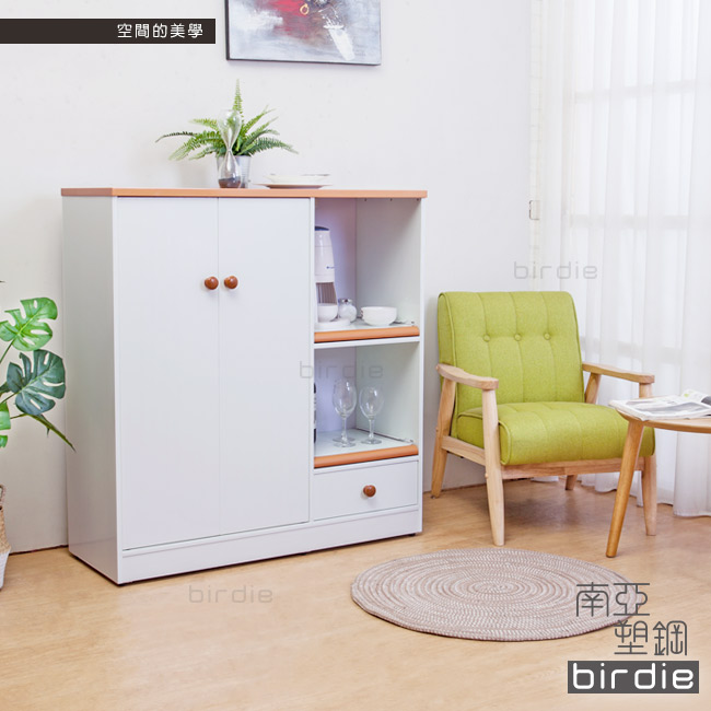 Birdie南亞塑鋼-3.6尺二門一抽二拉盤塑鋼電器櫃(白+原木)108x41x115cm