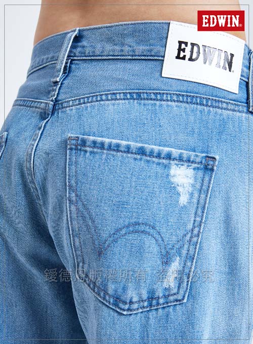 EDWIN 503補釘加工直筒牛仔褲-男-漂淺藍