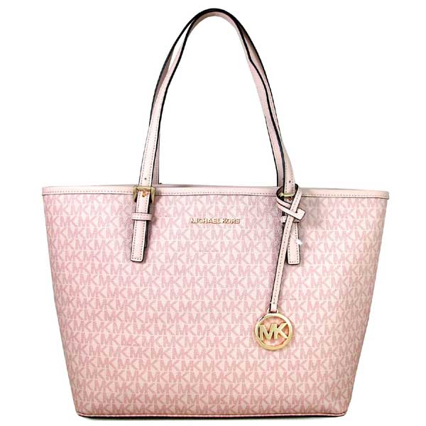 MICHAEL KORS Jet Set Travel金字滿版Logo托特肩背包-芭蕾粉