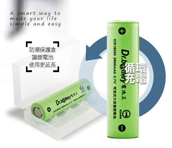 Dr.battery電池王 18650鋰電池2600mAh(2顆入)+LCD雙槽充電器*1