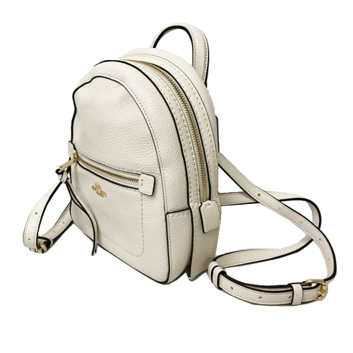 COACH 馬車系列 LOGO 皮革前口袋小巧後背包(米白)