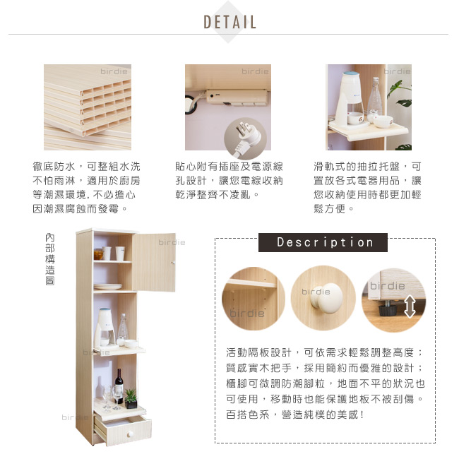 Birdie南亞塑鋼-1.5尺一門一抽二拉盤塑鋼電器櫃(白橡色)44x41x180cm