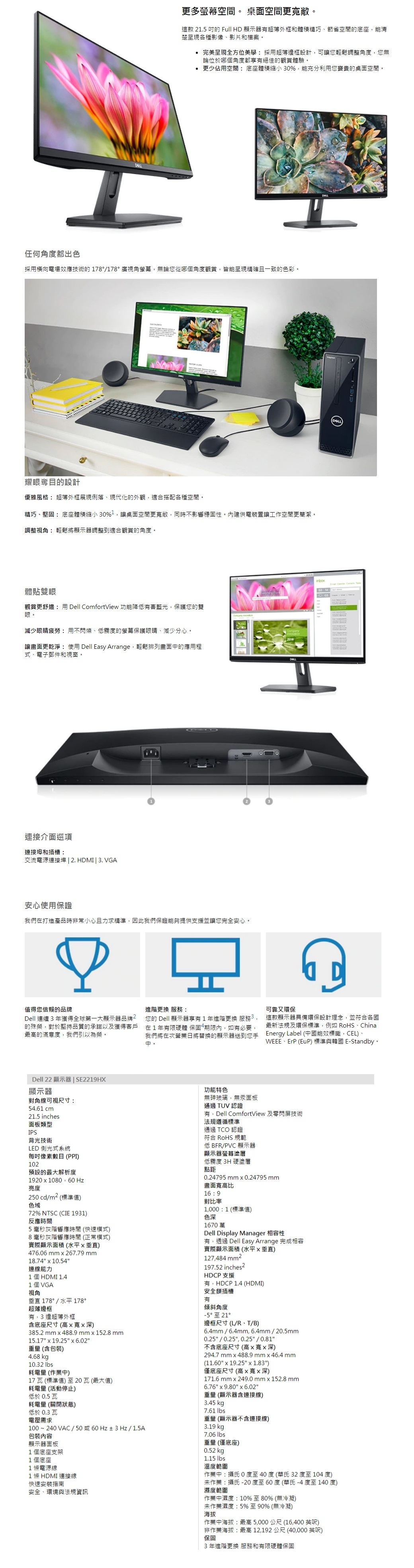 DELL SE2219HX 22型 IPS 超薄外框電腦螢幕