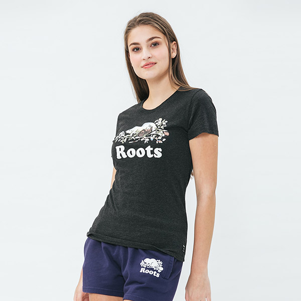 女裝Roots 海狸露營短袖T恤-黑
