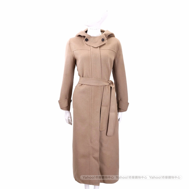 Max Mara-’S Max Mara 駝色兔毛混紡繫帶連帽羊絨大衣