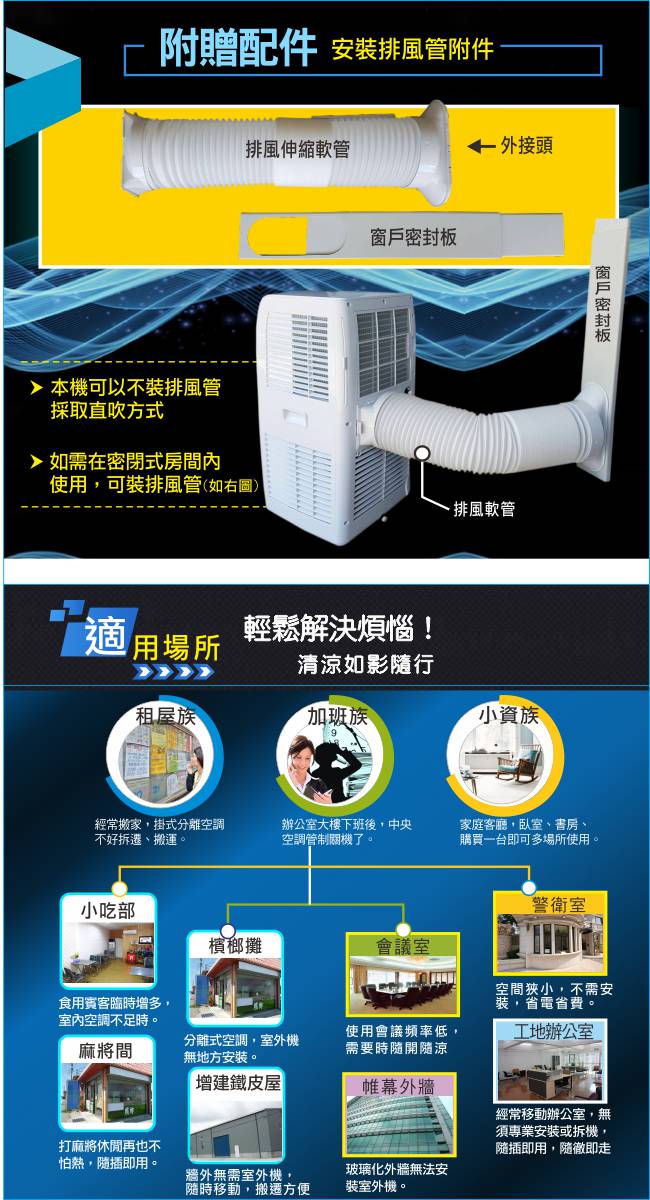 LENDIEN聯電 5-7坪冷專清淨除濕移動式冷氣機9000BTU(LD-2360C)