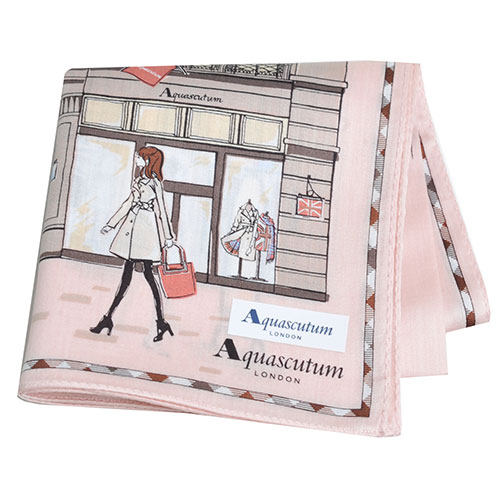 Aquascutum 倫敦風格時尚仕女品牌圖騰字母LOGO帕領巾(粉紅系)