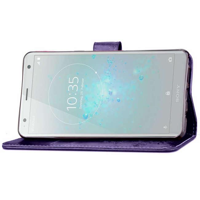 PKG SONY XZ2 Premium 側翻式皮套-精選皮套系列-幸運草-熱銷紫