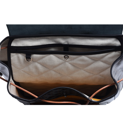 GOYARD Alpin系列防水帆布LOGO牛皮飾邊多夾層掀蓋手提/後背包(黑)