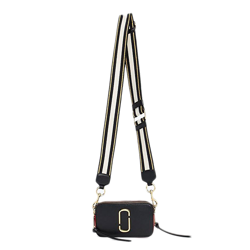 MARC JACOBS Snapshot防刮牛皮相機包/斜背包-黑x條紋圖騰
