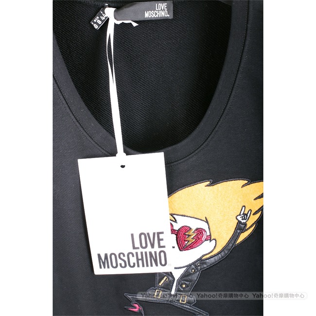 LOVE MOSCHINO ROCK 女孩圖騰補丁貼黑色連身裙