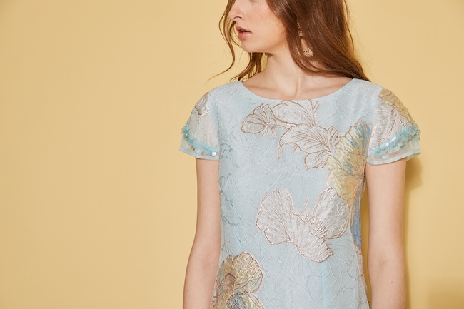 Haute Couture 高定系 精緻進口3D金線紗提花禮服洋裝-水晶藍
