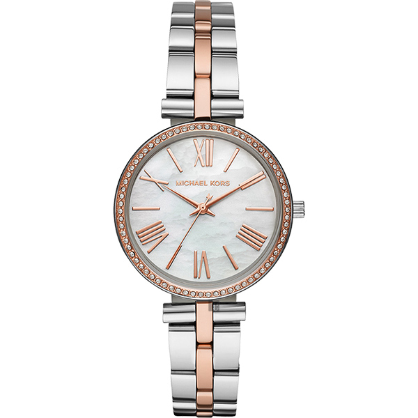 Michael Kors Maci 羅馬晶鑽女錶-珍珠貝x雙色版/34mm